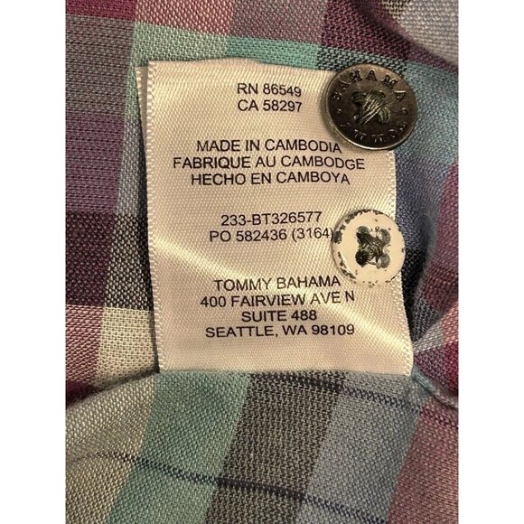 Tommy Bahama Men's Size Medium Coastline Cord Verde Plaid Trout Green Shirt - Picture 8 of 9